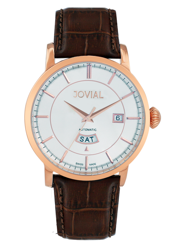 Automatic classic JOVIAL watch 9109GRLA13 Gents Rose Gold (white) 42mm Genuine Leather 