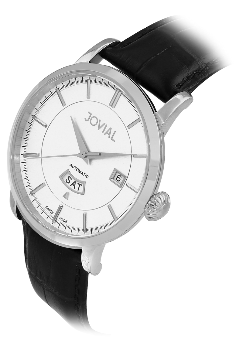 Automatic classic JOVIAL watch 9109GSLA11 Gents Silver (White) 42mm Genuine Leather 