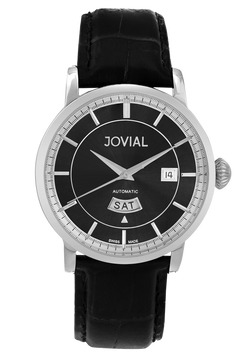 Automatic classic JOVIAL watch 9109GSLA13 Gents Silver (Black) 42mm Genuine Leather 